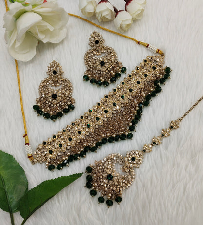 Green Antique Gold Choker Indian Jewellery Siki Set