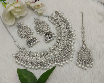 Silver White Necklace Indian Jewellery Shallu Set