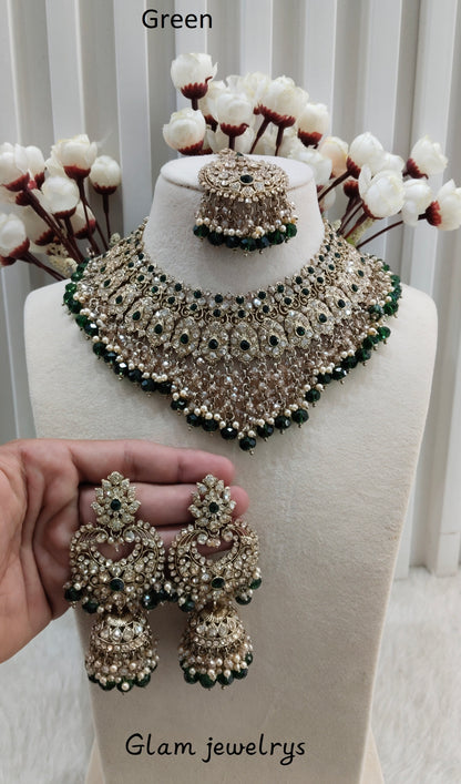 Green Antique Gold Necklace Indian Jewellery Shallu Set