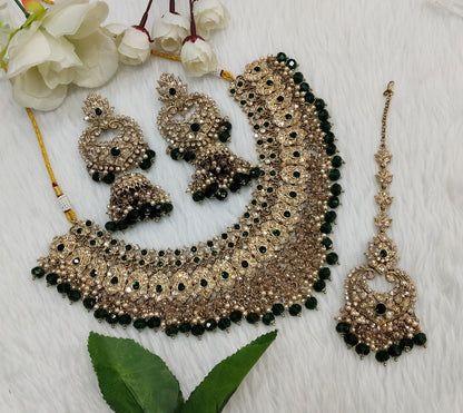 Green Antique Gold Necklace Indian Jewellery Shallu Set