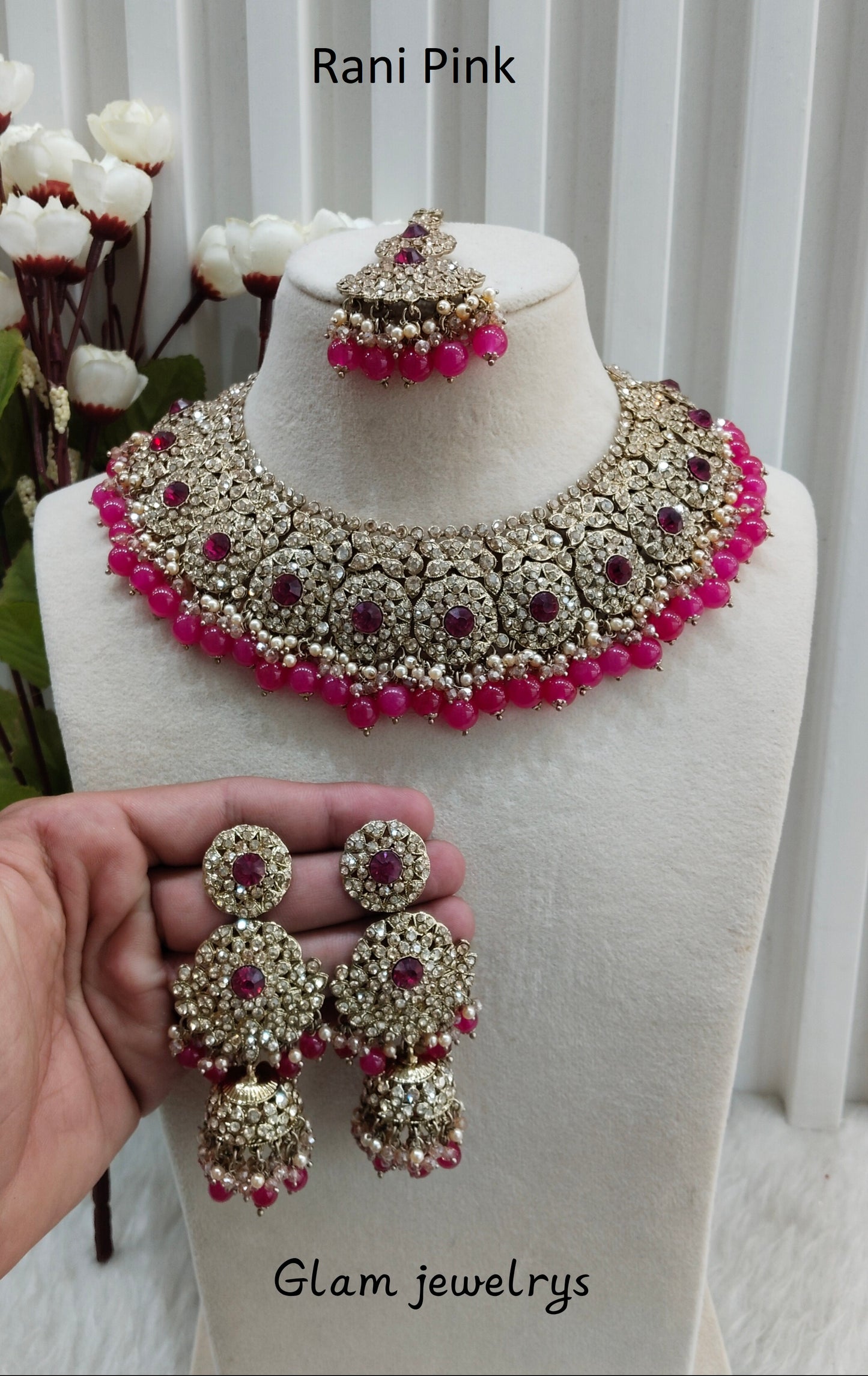 Rani Pink Antique Gold Necklace Indian Jewellery Meenu Set