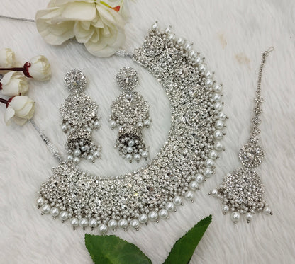 Silver white Necklace Indian Jewellery Meenu Set