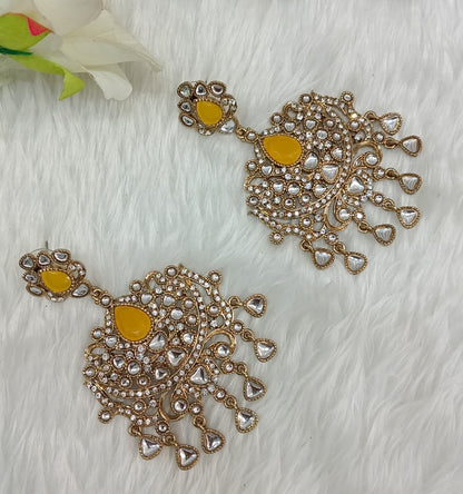 Yellow Antique Gold Indian Bollywood Yadav Earrings