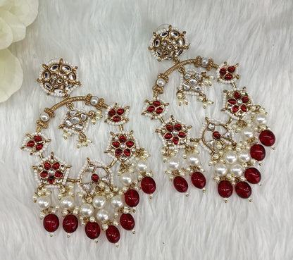 Maroon Kundan Bollywood Indian Pargat Earrings