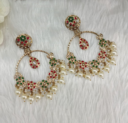 Ruby Green Gold Kundan Indian Bollywood Pargat Earrings