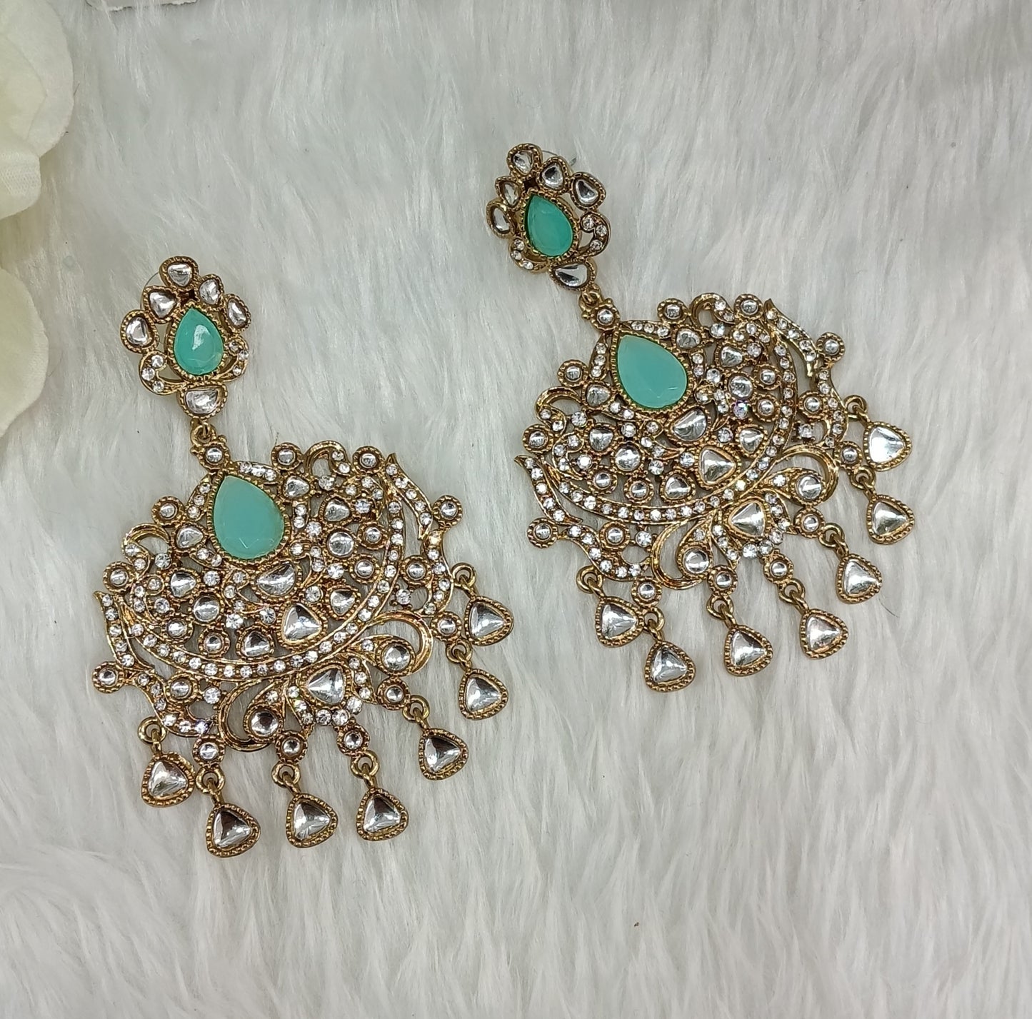 Sky Blue Antique Gold Indian Bollywood Yadav Earrings