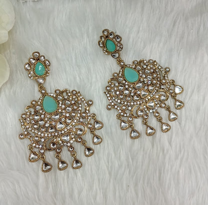 Sky Blue Antique Gold Indian Bollywood Yadav Earrings