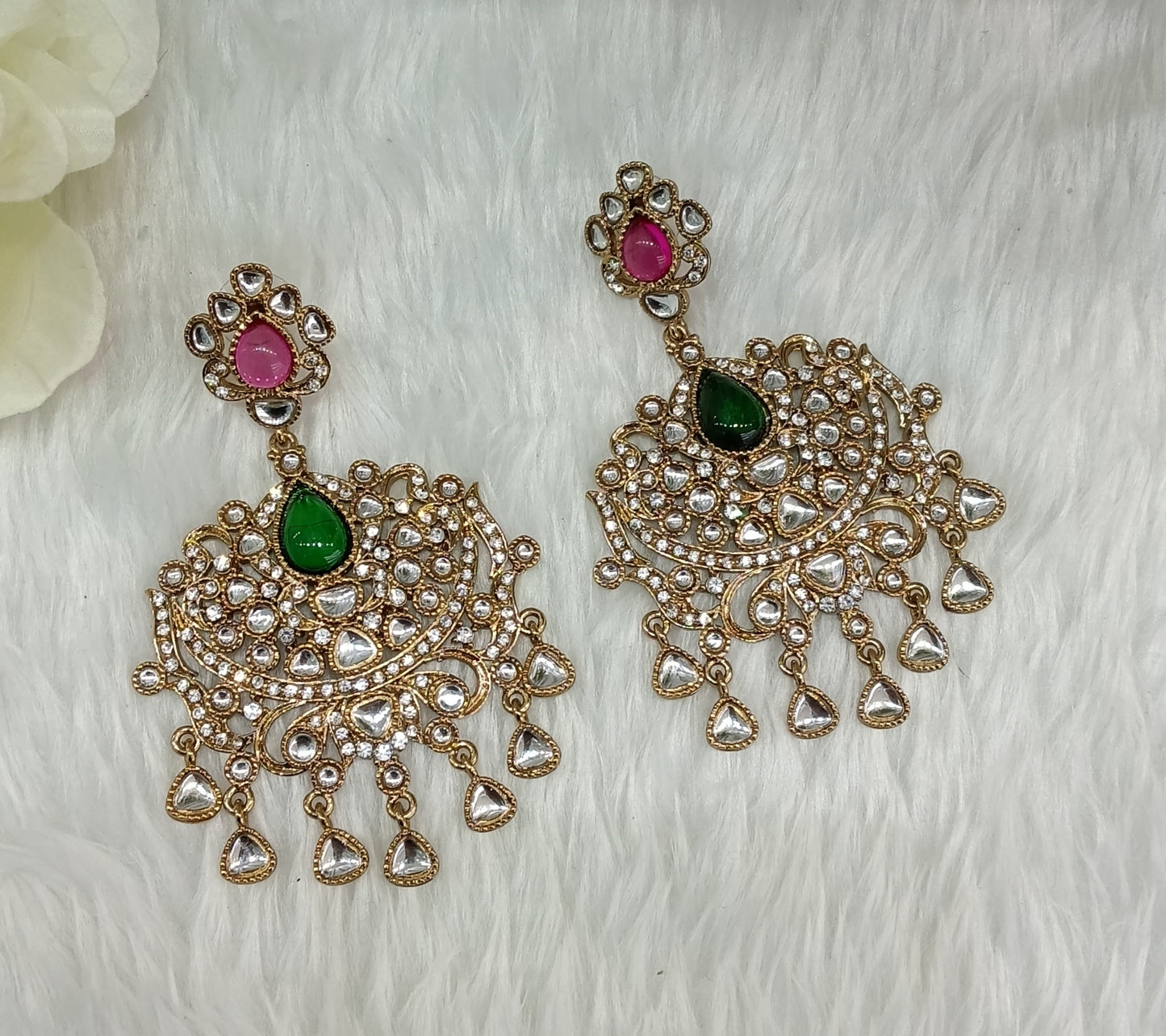 Majenta Green Antique Gold Indian Bollywood Yadav Earrings