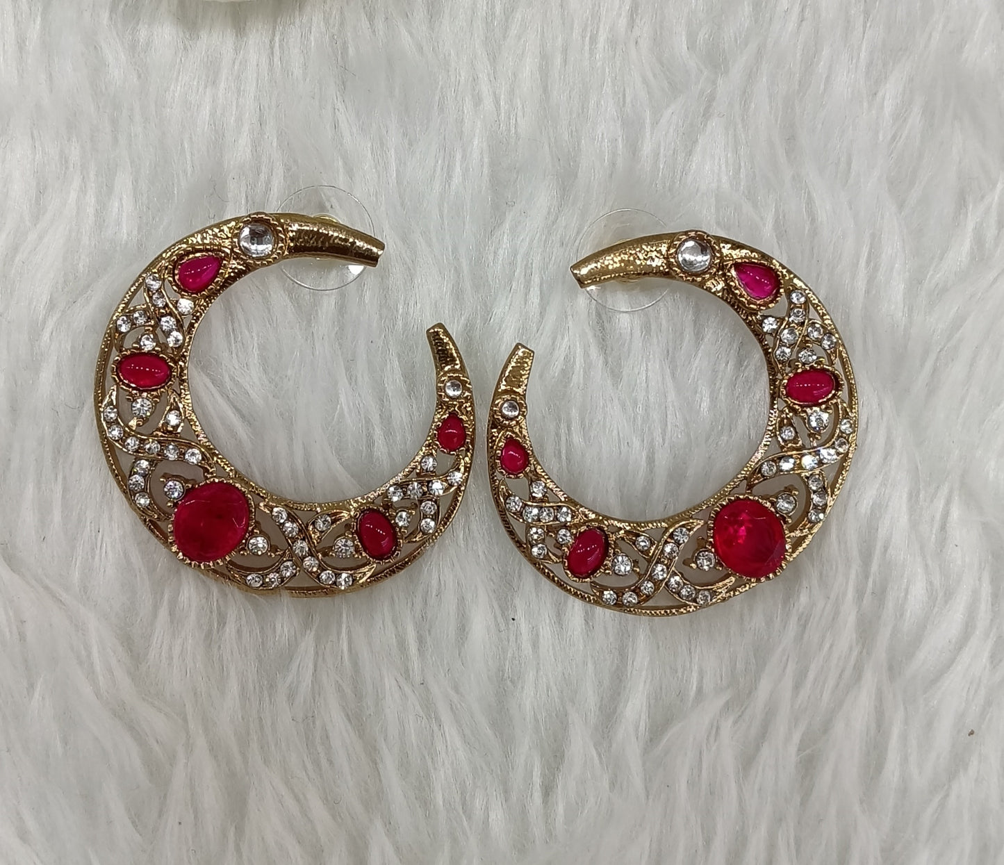 Majenta Kundan Chandbali Indian Bollywood Sukh Earrings