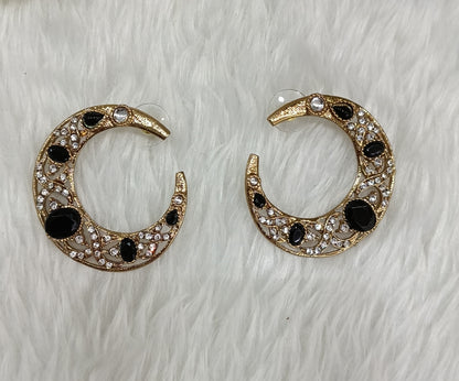 Black Kundan Chandbali Indian Bollywood Sukh Earrings