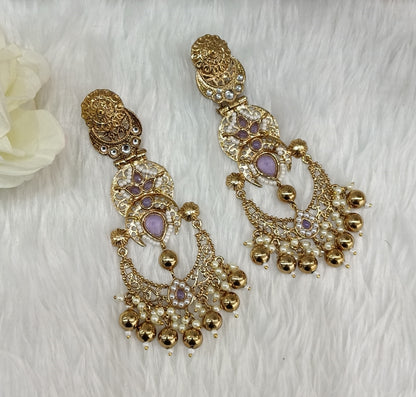 Lavender Kundan Chandbali Indian Bollywood Shon Earrings