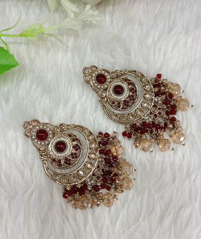 Maroon Kundan Chandbali Indian Bollywood Dvinder Earrings