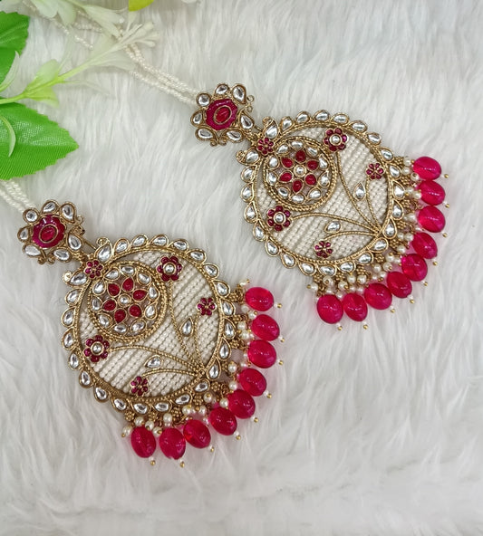 Majenta Kundan Indian Bollywood Pargat Earrings