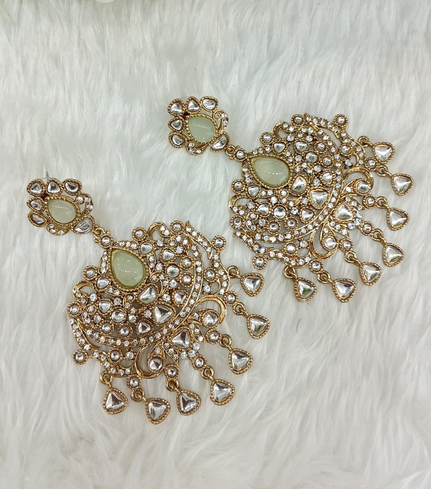 Pastel Green Antique Gold Indian Bollywood Yadav Earrings