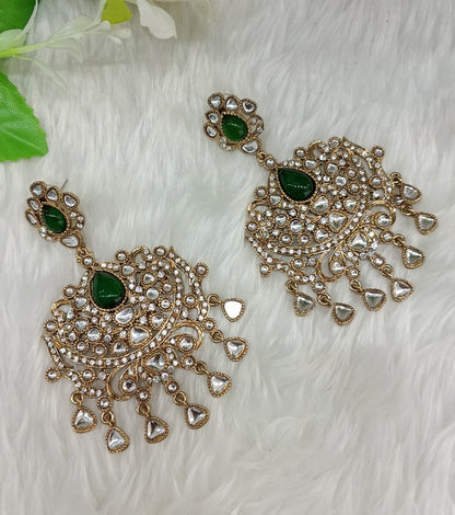 Green Antique Gold Indian Bollywood Yadav Earrings