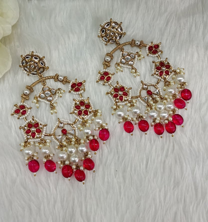 Dark Pink Kundan Bollywood Indian Pargat Earrings