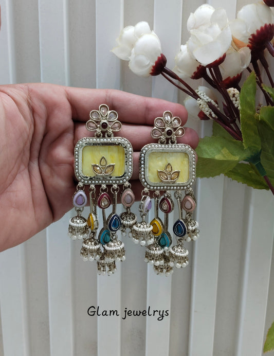 Multi Color Antique Gold Bollywood Ravi Indian Earrings