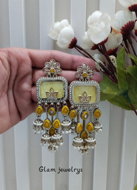 Yellow Antique Gold Bollywood Ravi Indian Earrings