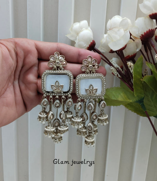 White Antique Gold Bollywood Ravi Indian Earrings