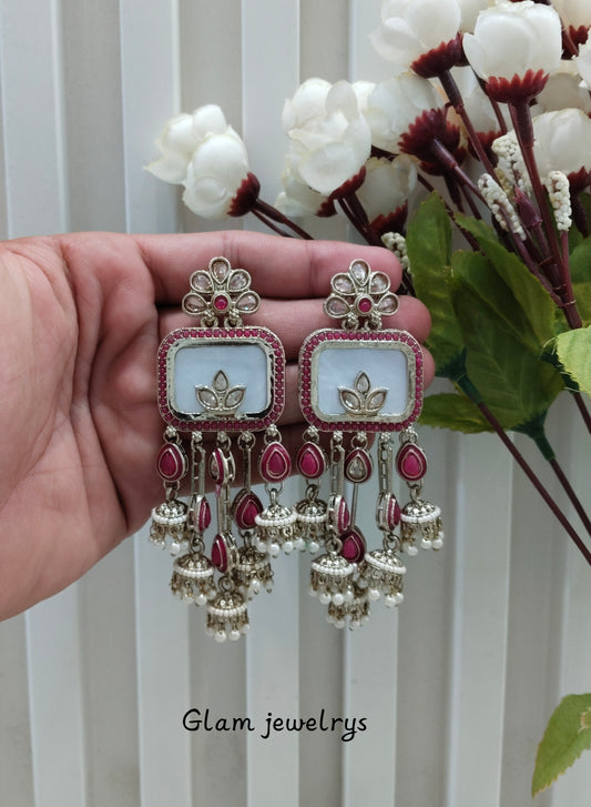 Dark Pink Antique Gold Bollywood Ravi Indian Earrings