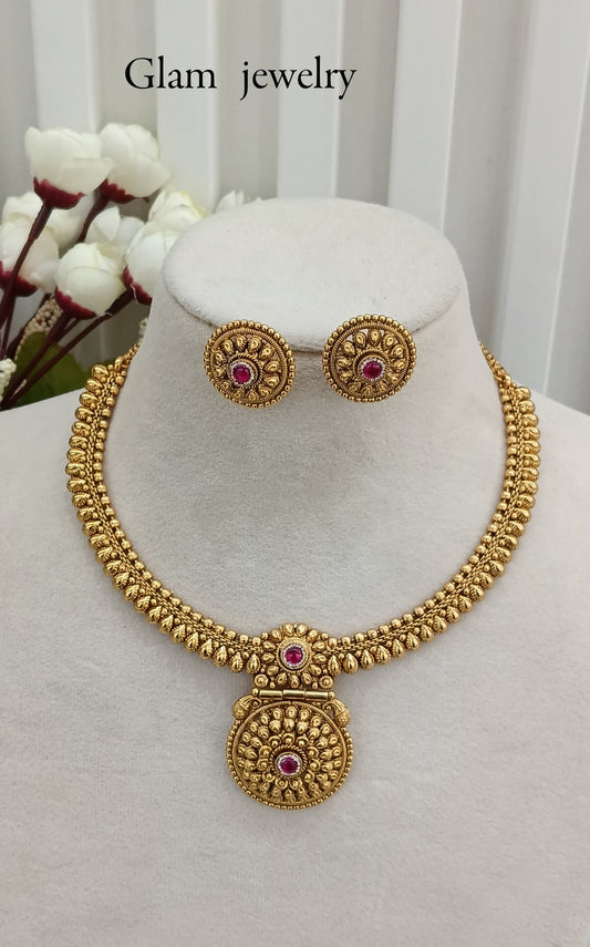 Ruby Gold Polki Necklace Indian Jewellery Harf Set