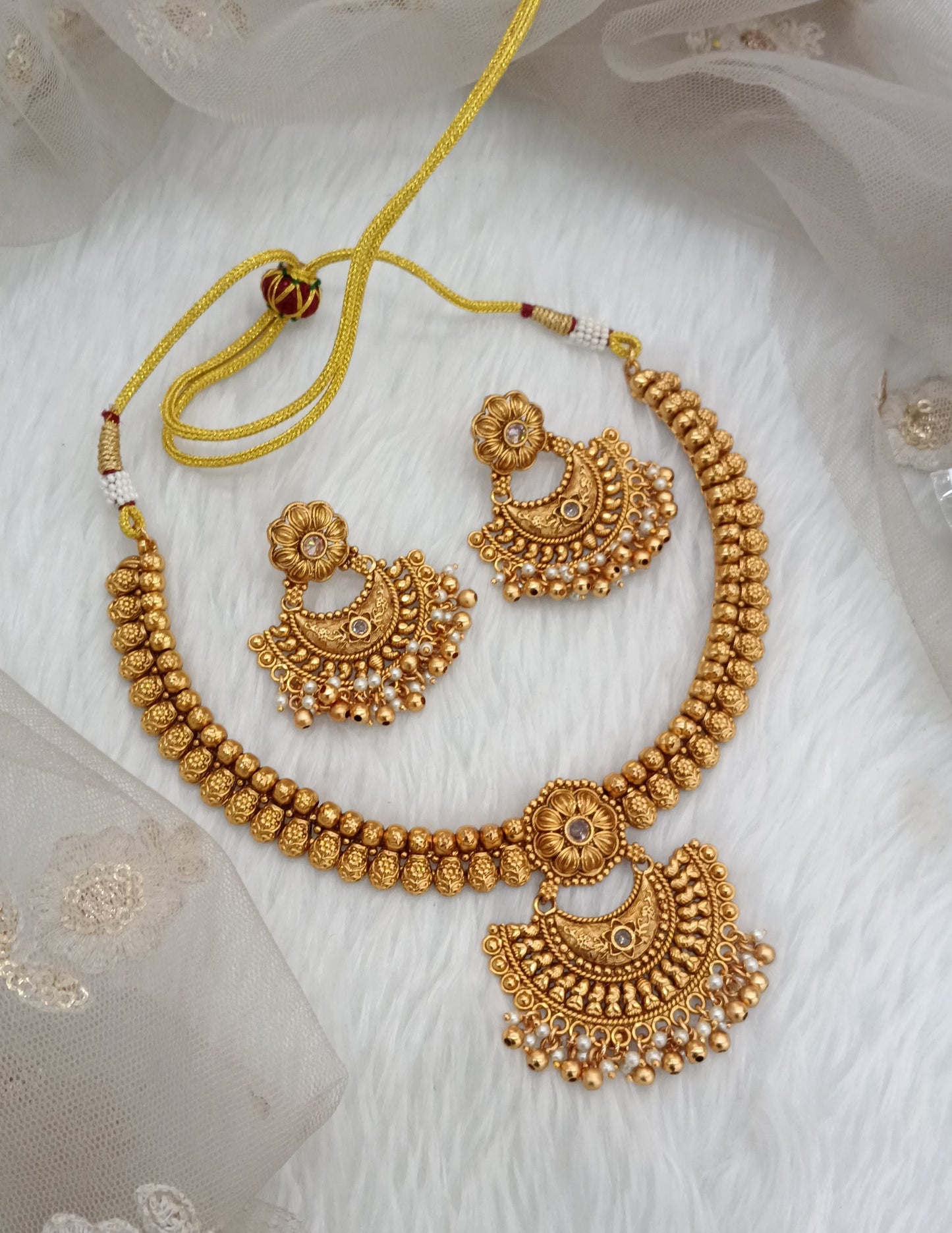 White Gold Polki Necklace Indian Jewellery Harf Set