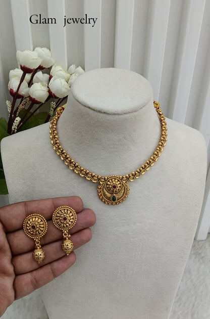 Ruby Green Gold Polki Necklace Indian Jewellery Harf Set