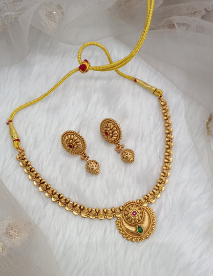 Ruby Green Gold Polki Necklace Indian Jewellery Harf Set