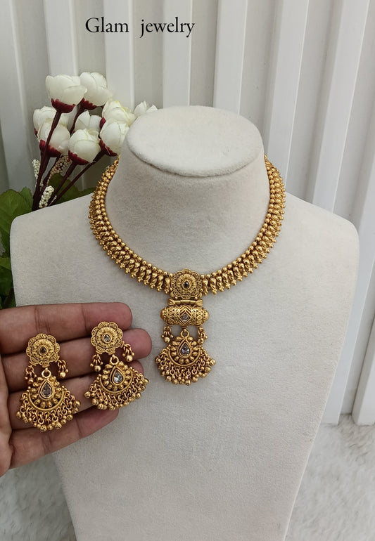 Gold Polki Necklace Indian Jewellery Harf Set