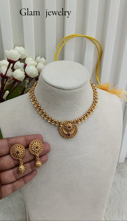 Ruby Gold Polki Necklace Indian Jewellery Harf Set
