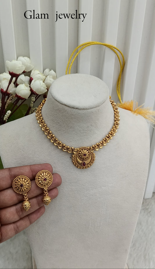 Ruby Gold Polki Necklace Indian Jewellery Harf Set