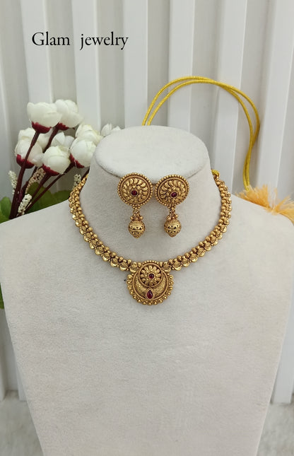 Ruby Gold Polki Necklace Indian Jewellery Harf Set