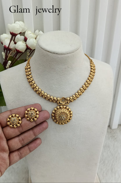 Gold Polki Necklace Indian Jewellery Harf Set