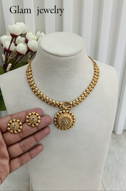 Gold Polki Necklace Indian Jewellery Harf Set