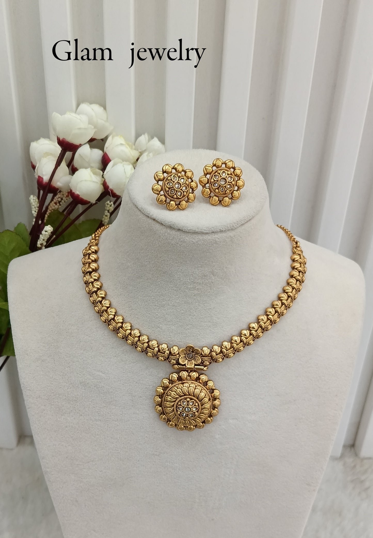 Gold Polki Necklace Indian Jewellery Harf Set