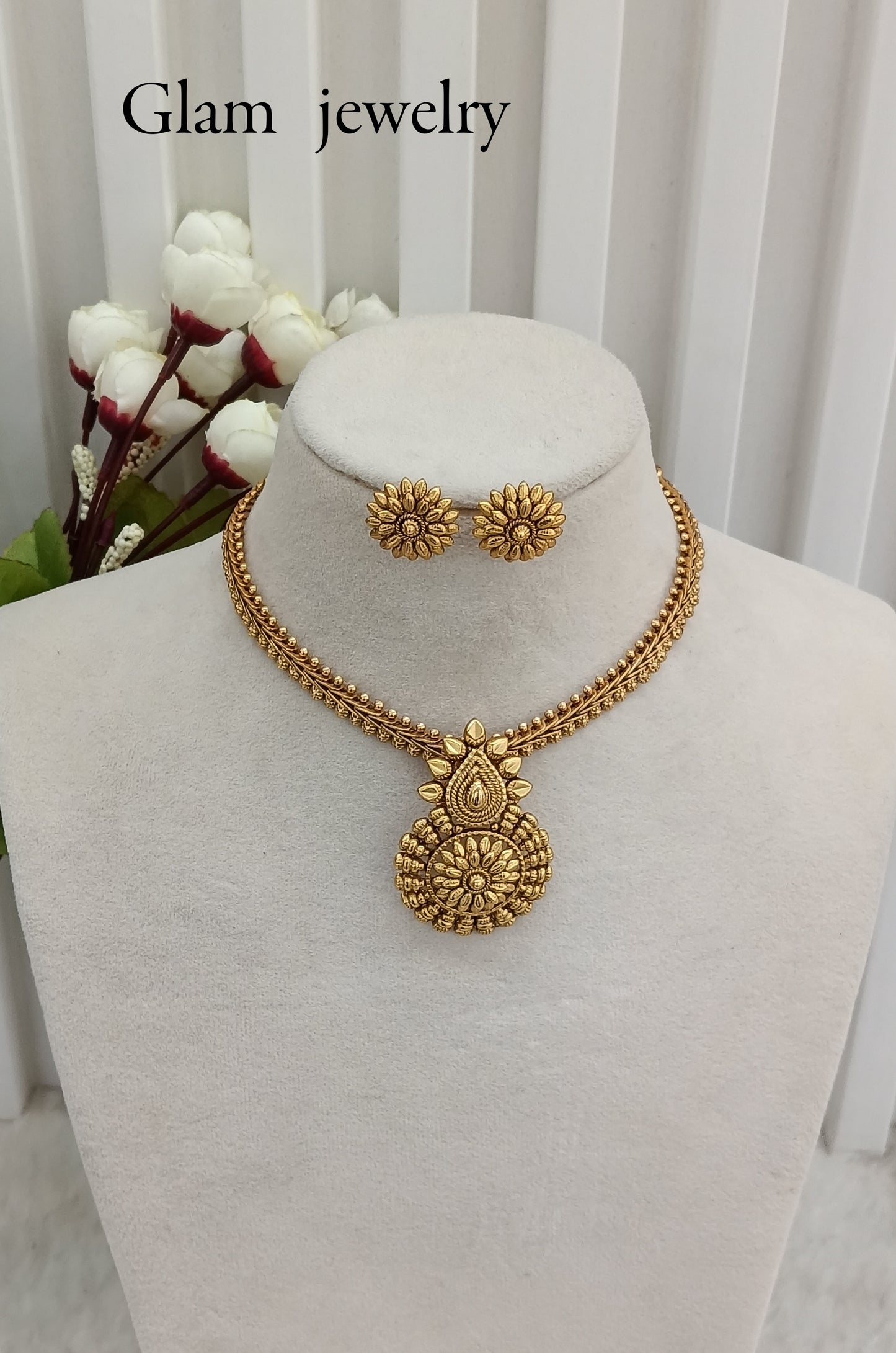 Gold Polki Necklace Indian Jewellery Harf Set