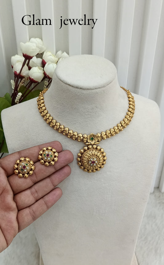Ruby Green Gold Polki Necklace Indian Jewellery Harf Set