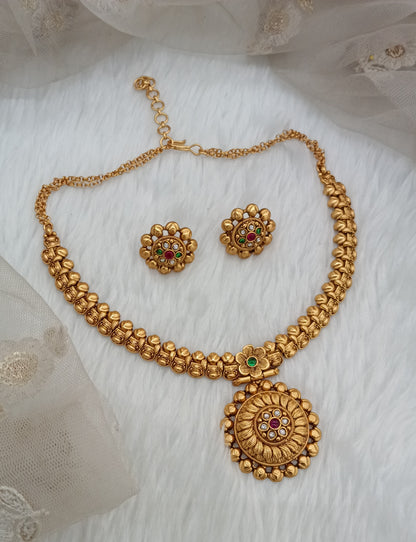 Ruby Green Gold Polki Necklace Indian Jewellery Harf Set