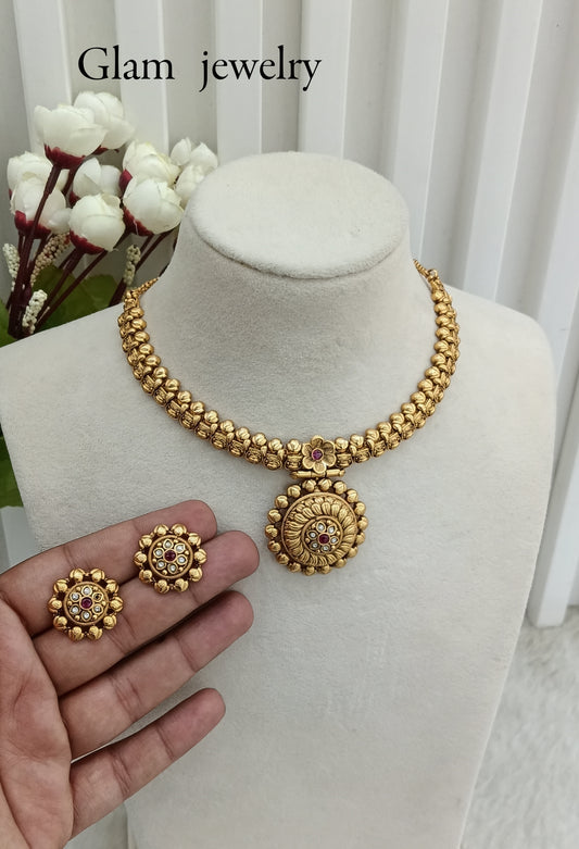 Ruby Gold Polki Necklace Indian Jewellery Harf Set