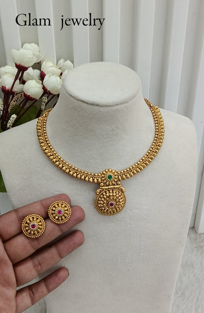 Ruby Green Gold Polki Necklace Indian Jewellery Harf Set
