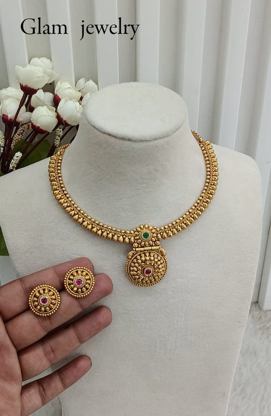 Ruby Green Gold Polki Necklace Indian Jewellery Harf Set