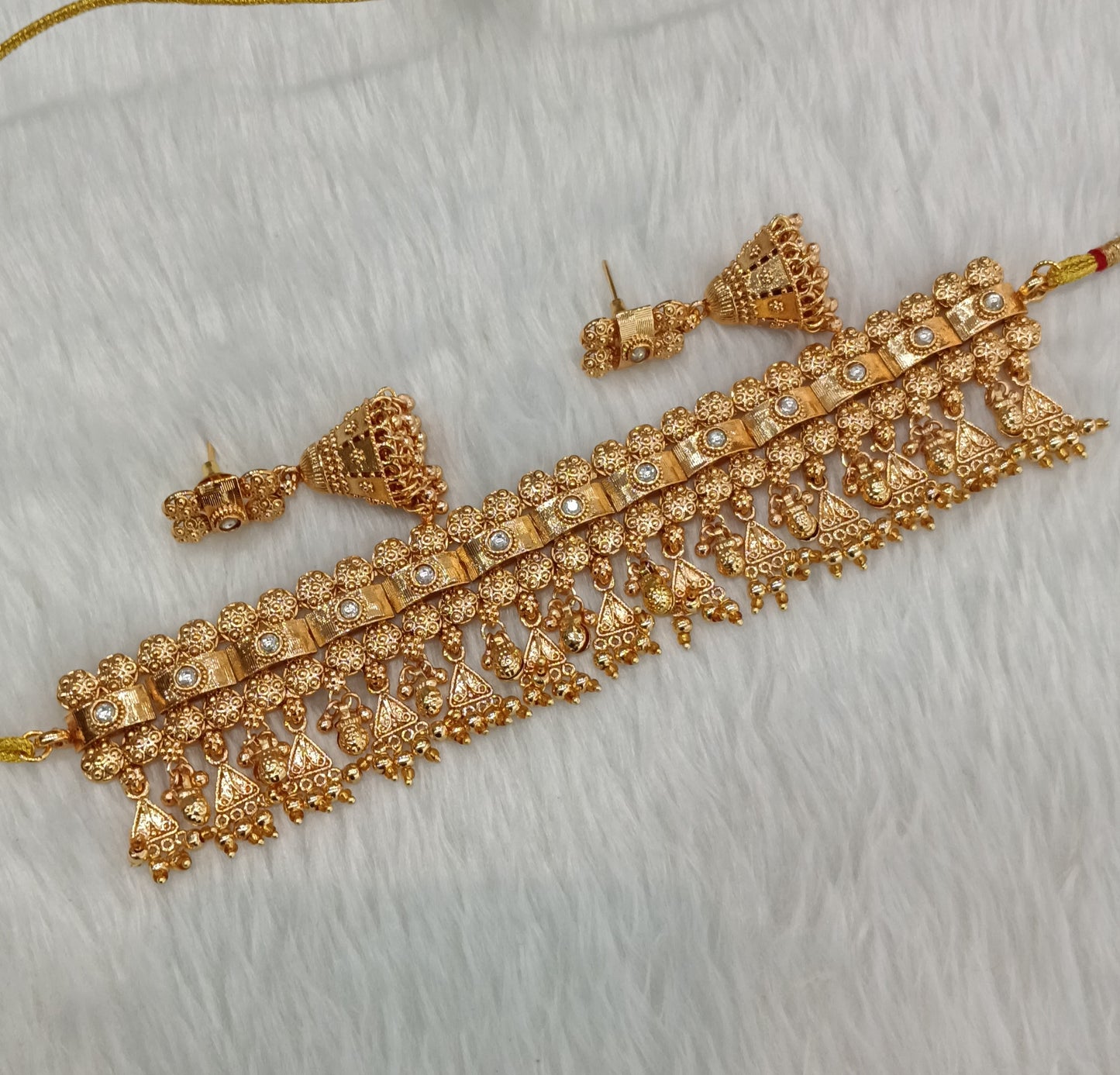 Gold Polki Jhumki Choker Indian Jewellery Agam Set