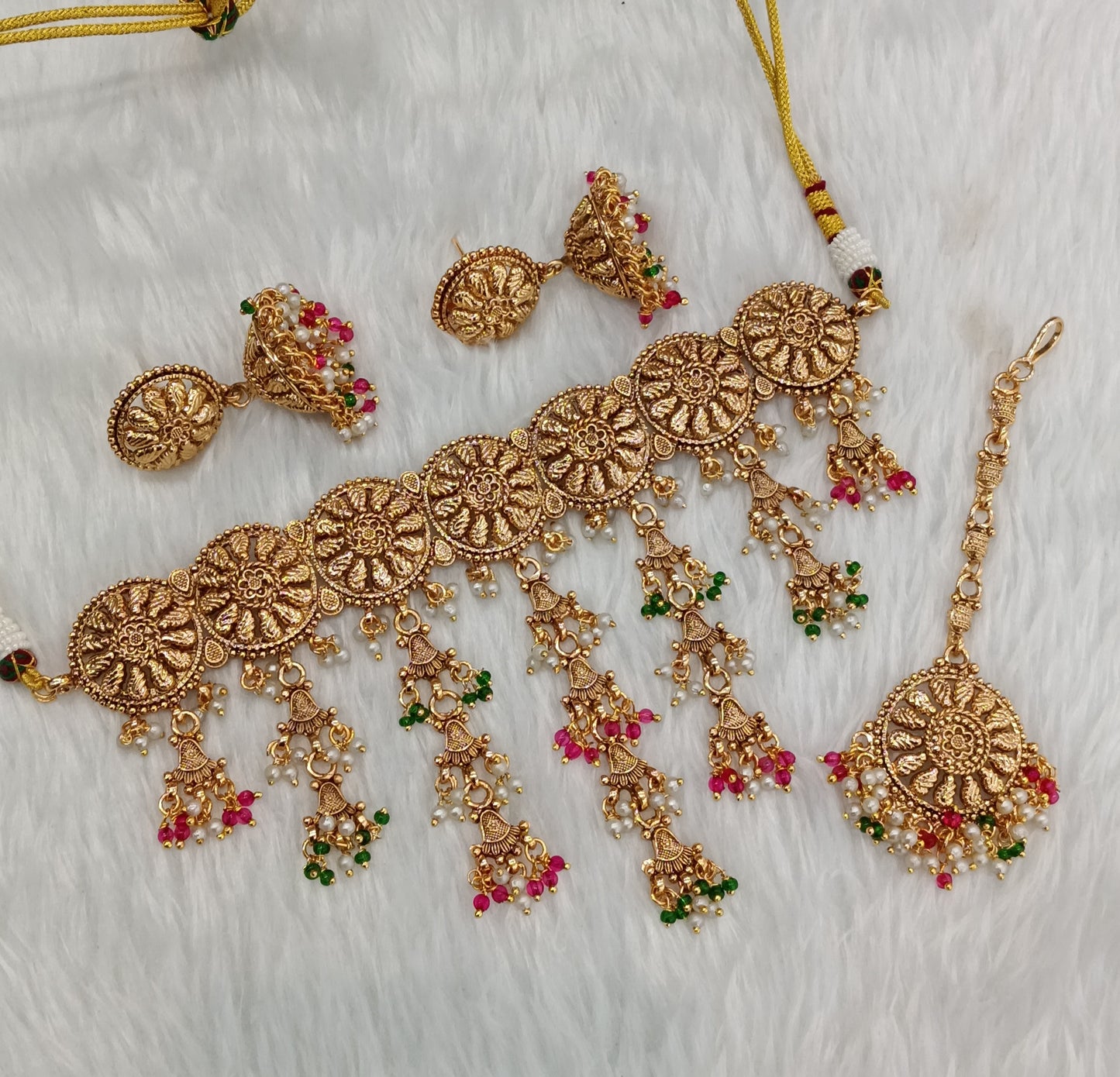 Ruby Green Gold Polki Jhumki Choker Indian Jewellery Agam Set