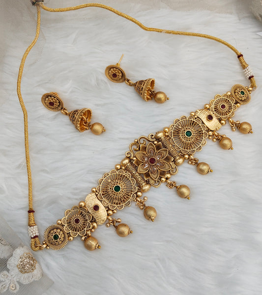 Ruby Green Gold Polki Jhumki Choker Indian Jewellery Bobo Set