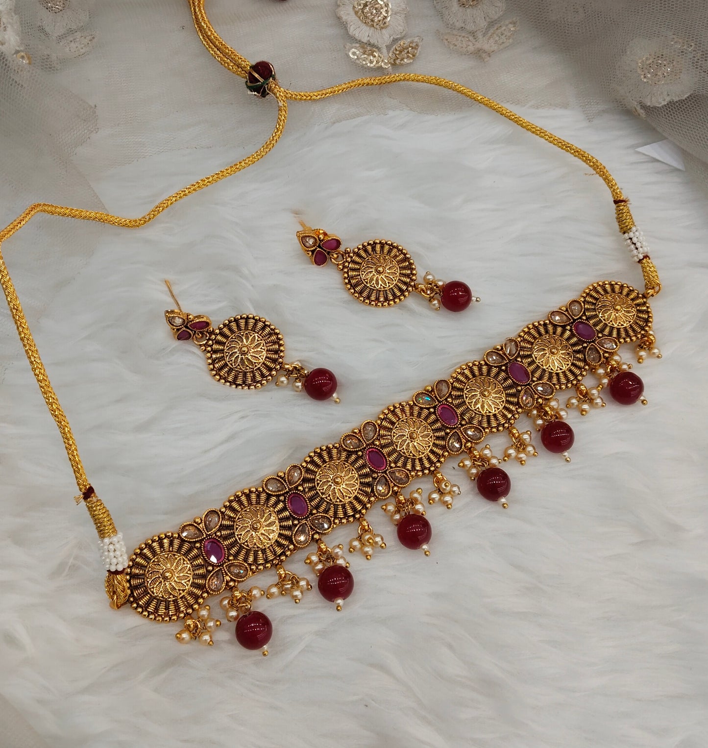 Ruby Gold Polki Choker Indian Jewellery Bobo Set
