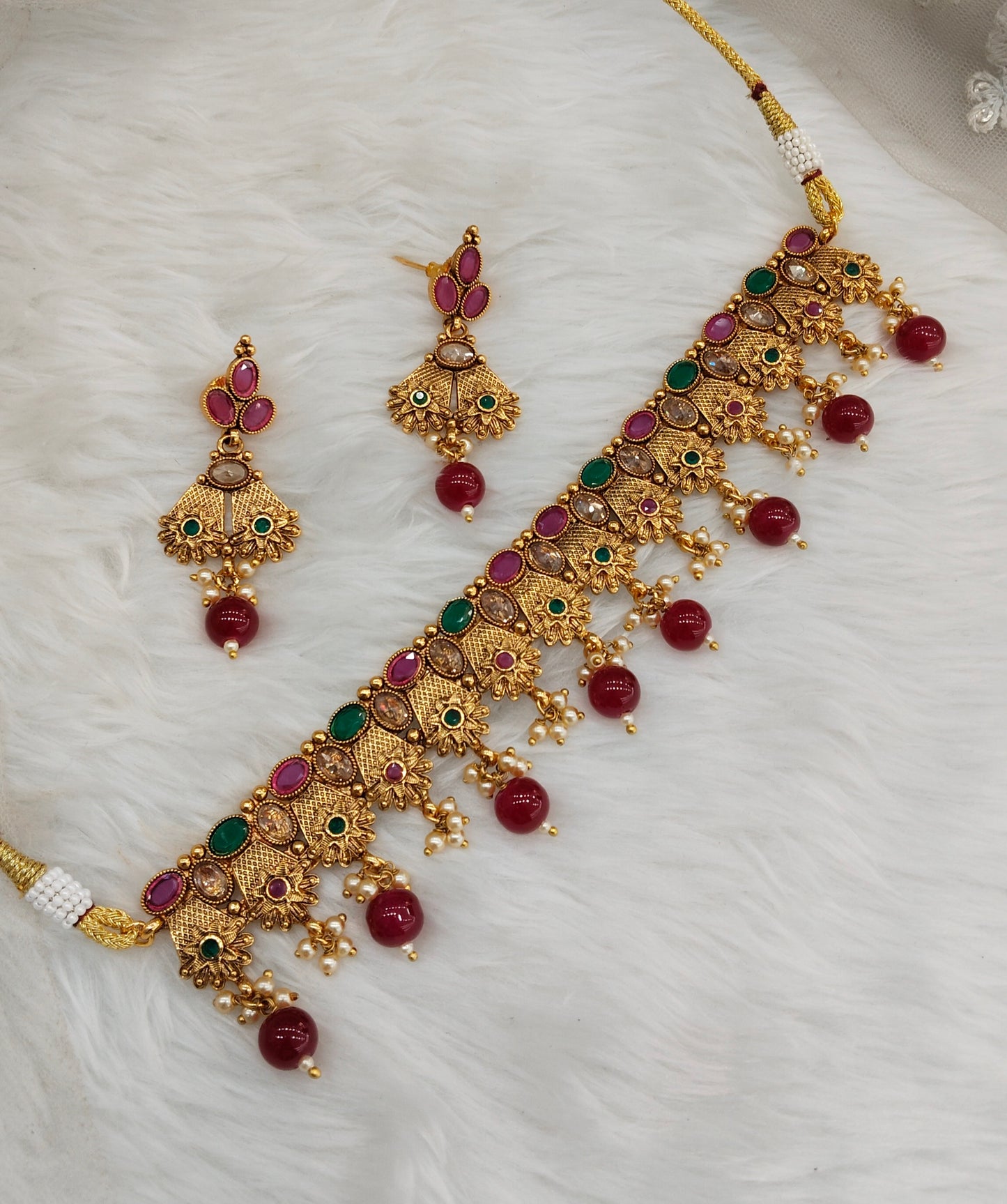 Ruby Green Gold Polki Choker Indian Jewellery Bobo Set