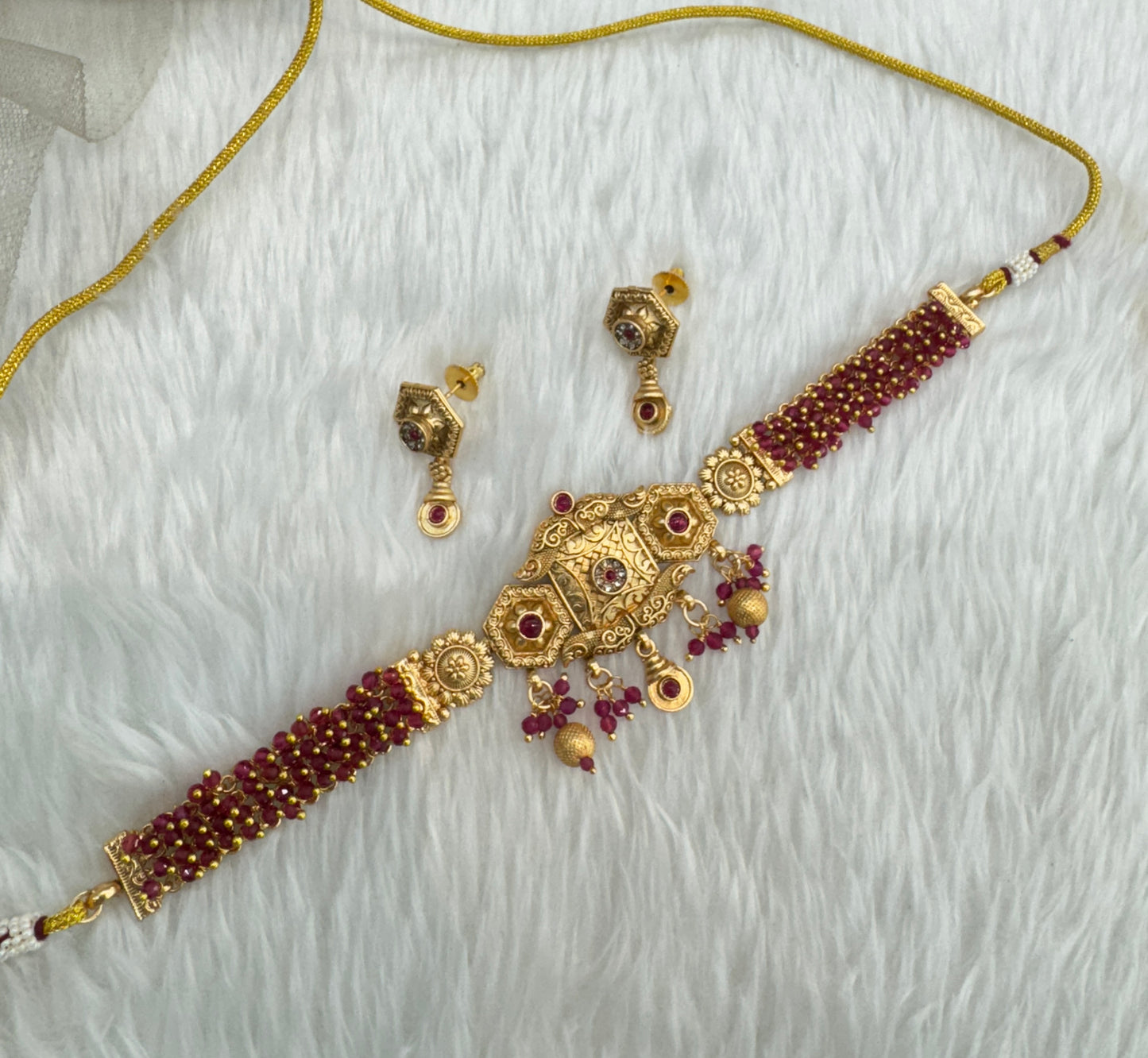 Ruby Gold Polki Choker Indian Jewellery Bobo Set