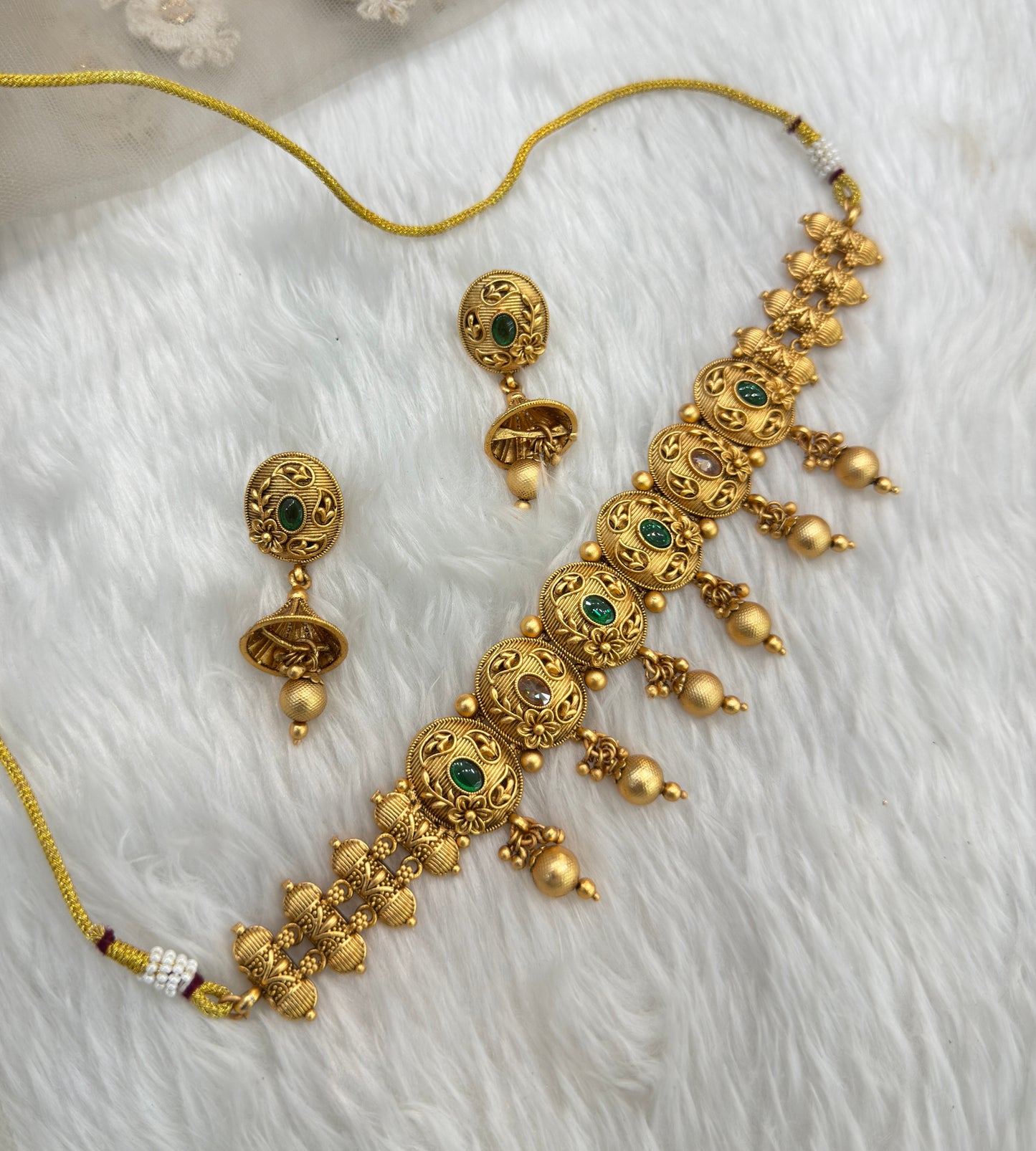 Green Gold Polki Jhumki Choker Indian Jewellery Bobo Set