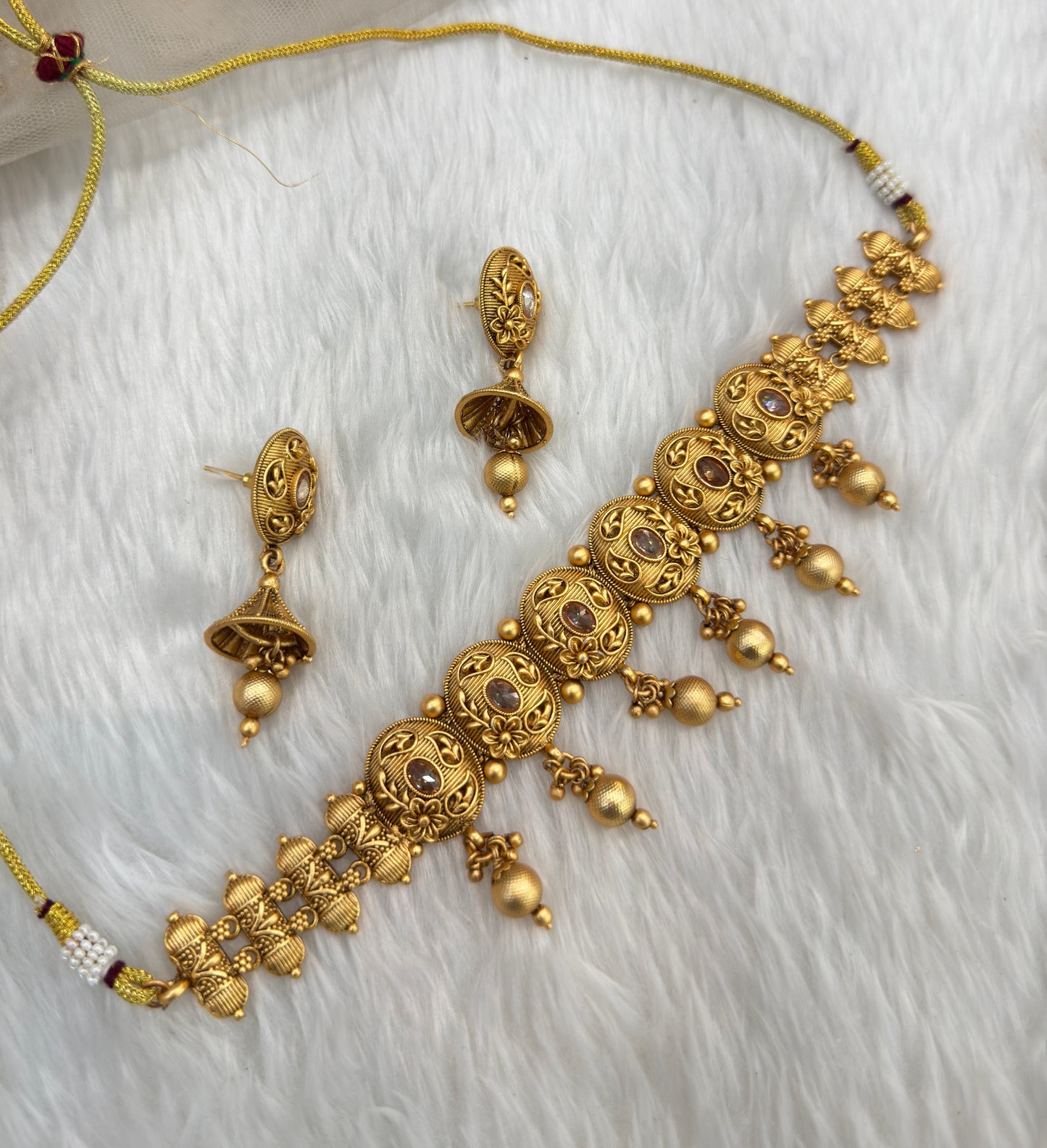 Gold Polki Jhumki Choker Indian Jewellery Bobo Set