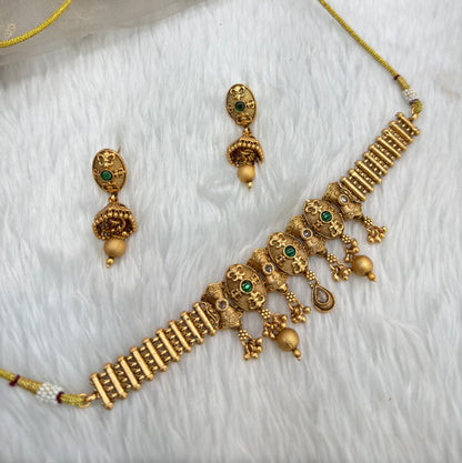 Green Gold Polki Choker Jhumki Indian Jewellery Bobo Set